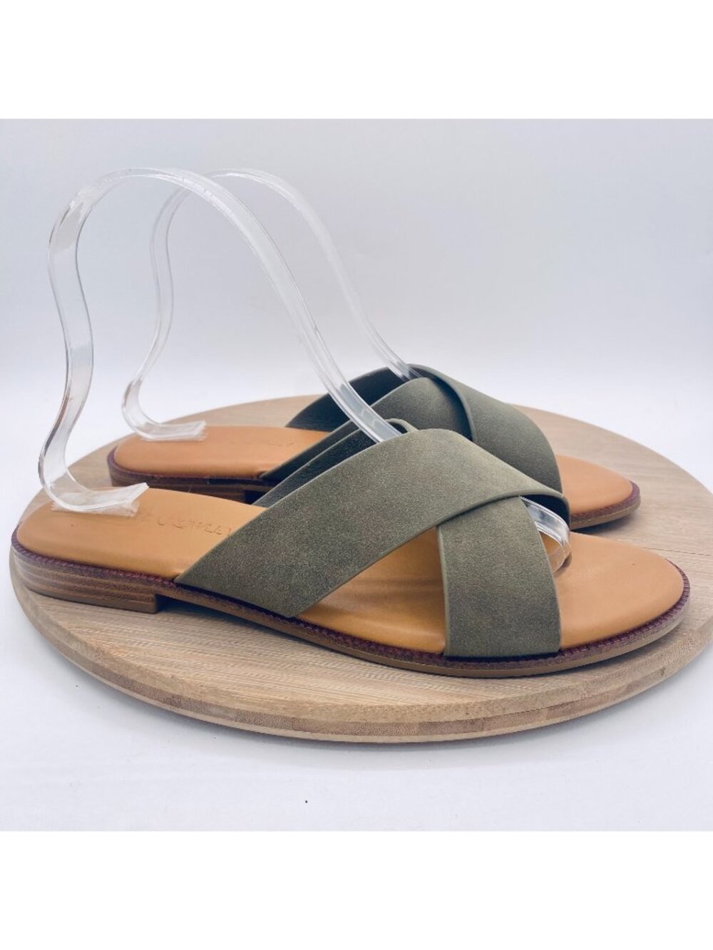 Cynthia Rowley Shoes Womens 8 Green Leather Criss Cross Strap Sandals Peep